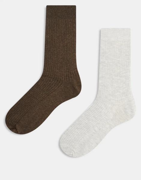  Jack & Jones Premium 2 Pack Sock In Light Grey And Brown 