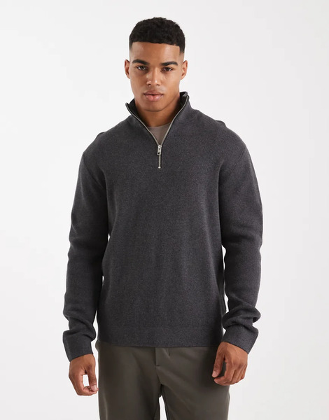  Jack & Jones Premium 1/4 Zip Jumper In Dark Grey 