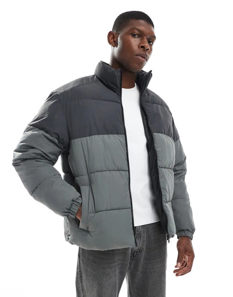  Jack & Jones Puffer Jacket In Black And Grey 