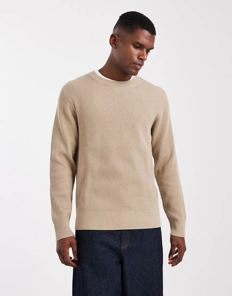  Jack & Jones Ribbed Jumper In Beige Neutral 