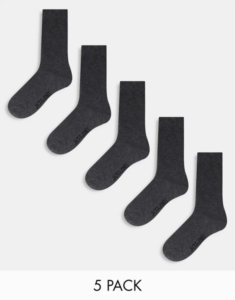  Jack & Jones Socks 5 Pack In Dark Grey Melange 