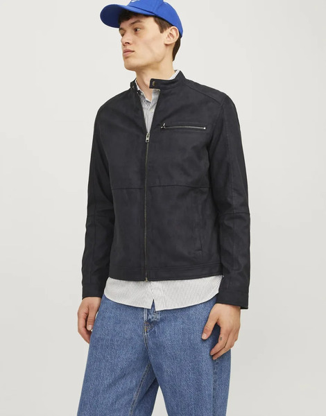  Jack & Jones Synthetic Leather Jacket In Jet Black 