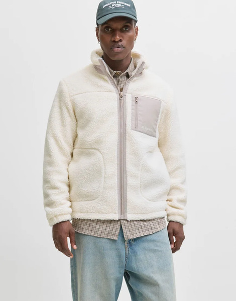  Jack & Jones Teddy Jacket In Atmosphere Neutral 