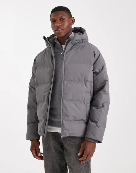  Jack & Jones Thick Puffer Jacket With Hood In Grey 