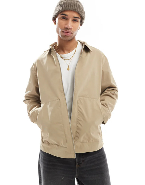  Jack & Jones Twill Harrington Jacket In Beige Neutral 