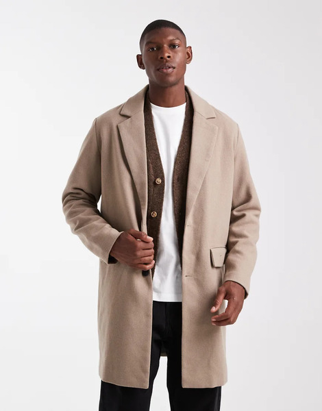  Jack & Jones Wool Blend Overcoat In Beige Grey 