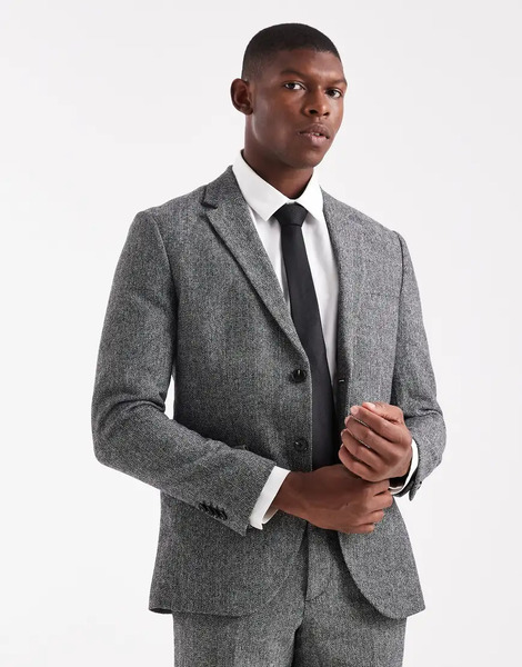  Jack & Jones Wool Blend Suit Jacket In Slim Fit Grey Texture 