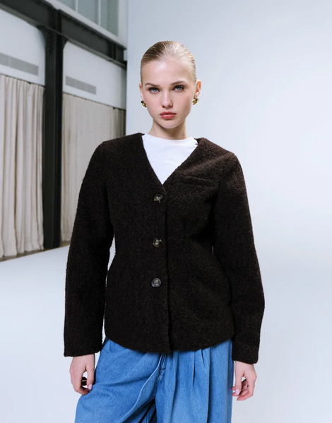  Jdy Boucle Fitted Blazer Jacket In Chocolate Brown 