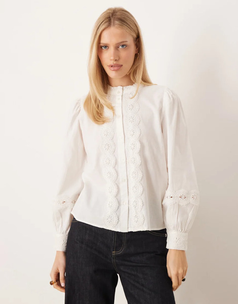  Jdy Broderie Insert Shirt In White 
