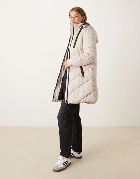  Jdy Chevron Hooded Padded Coat Stone Neutral 
