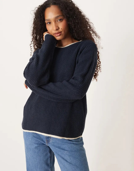 Jdy Contrast Piping Jumper In Navy 