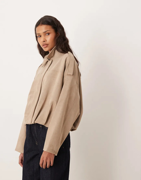  Jdy Faux Suede Bomber Jacket In Light Brown 