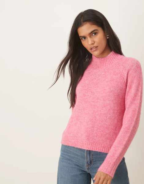  Jdy High Neck Textured Knitted Jumper In Pink 