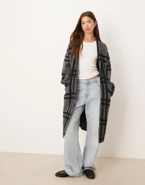  Jdy Maxi Cardigan In Dark Grey Check 