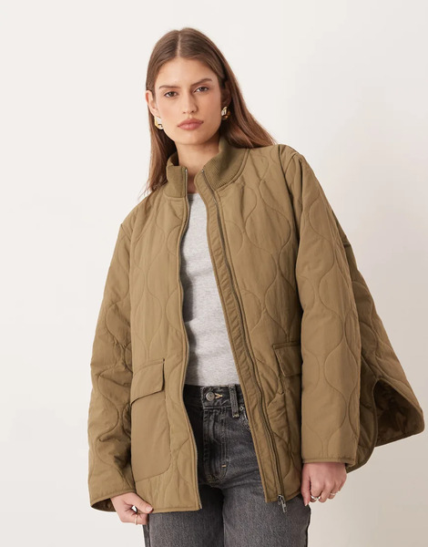  Jdy Oversized Quilted Jacket In Light Khaki Green 