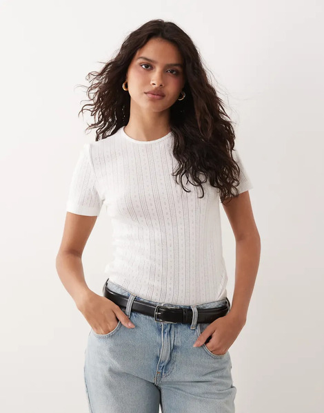  Jdy Pointelle T Shirt In White 