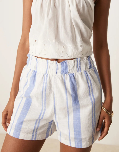  Jdy Pull On Relaxed Shorts In Light Blue Textured Stripe Neutral 