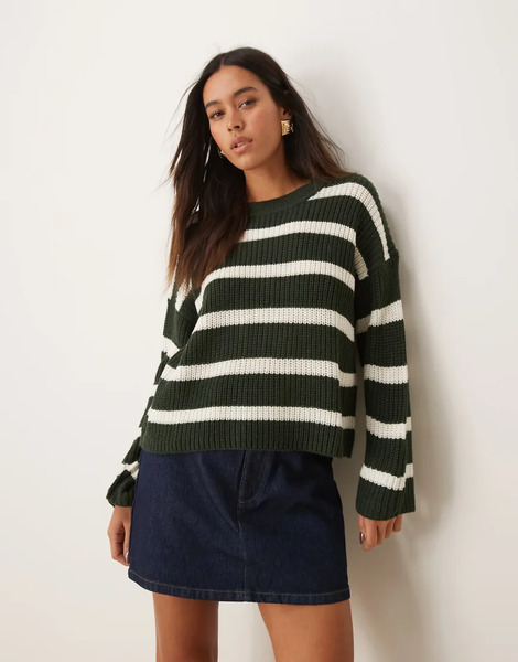  Jdy Stripe Jumper In Dark Green Stripe 