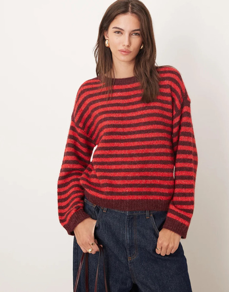  Jdy Stripe Textured Jumper In Burgundy 