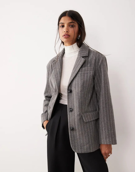  Jdy Tailored Blazer With Wool In Grey Pinstripe 