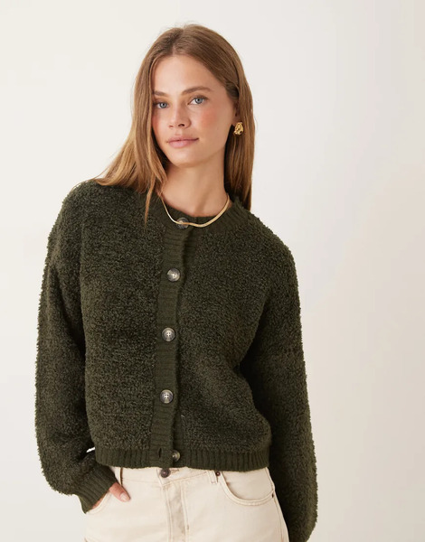  Jdy Teddy Cardigan In Khaki Green 