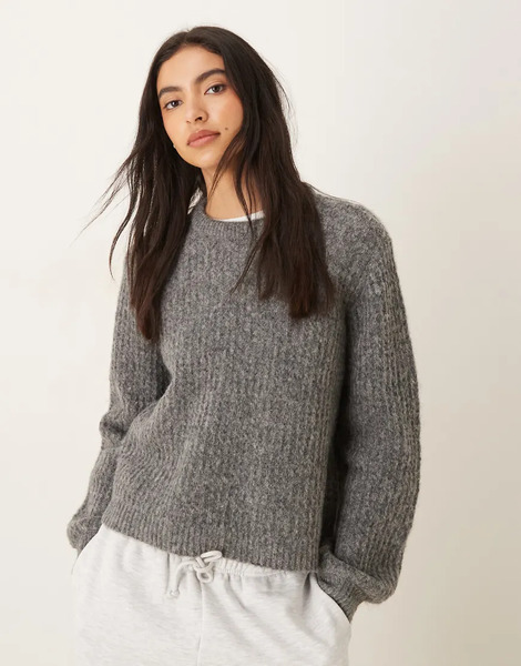  Jdy Textured Knitted Jumper In Grey Green 