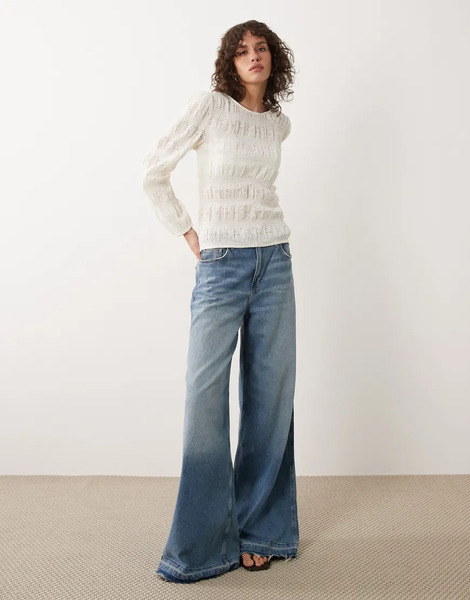  Jdy Textured Long Sleeve Top In White 
