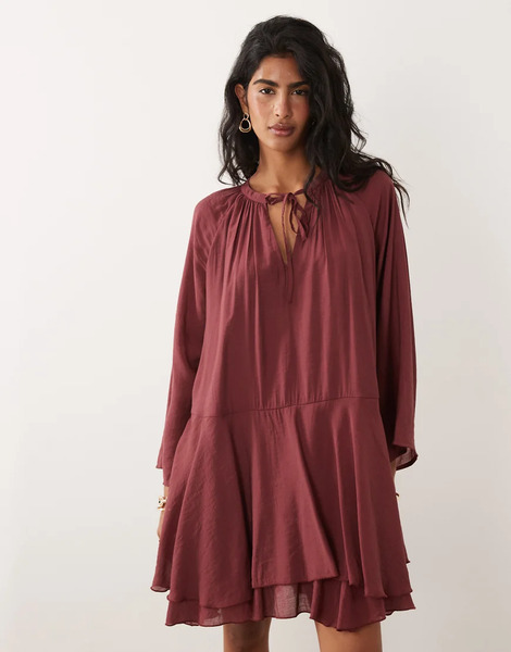  Jdy Tiered Mini Dress In Dark Red 