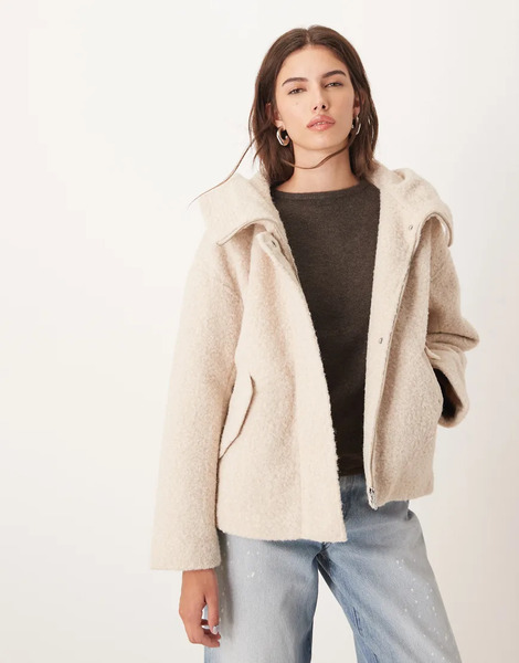  Jdy Wool Look Hooded Jacket In Stone Neutral 