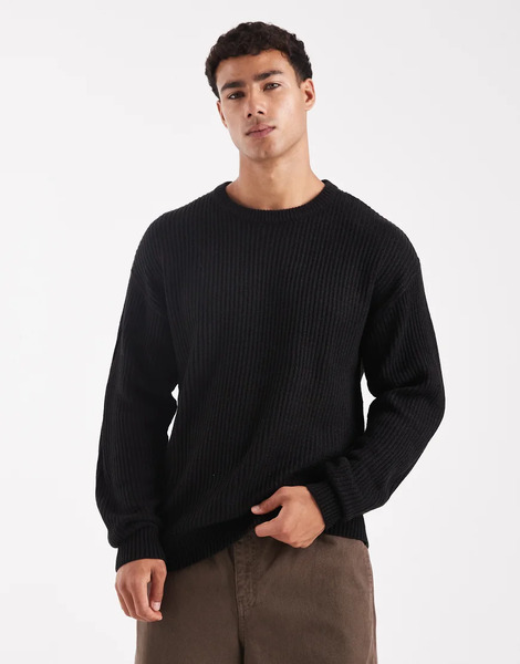  Jj Rebel Oversize Textured Jumper In Black 