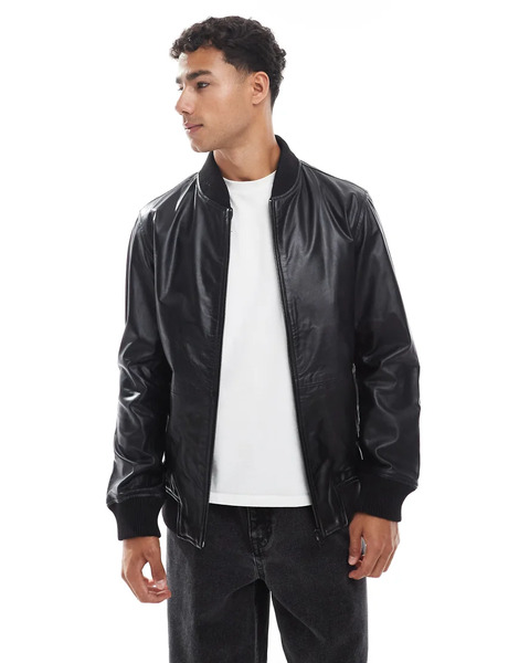  Jj Rebel Real Leather Bomber In Black 