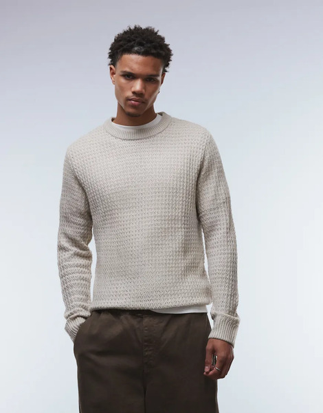  Jj Rebel Textured Jumper In Beige Neutral 