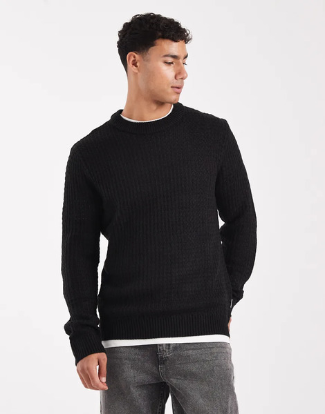  Jj Rebel Textured Jumper In Black 
