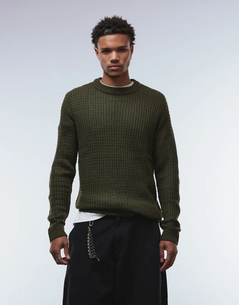  Jj Rebel Textured Jumper In Green 