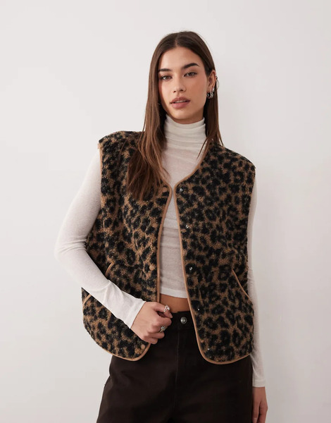  Jjxx Borg Gilet In Leopard Print Multi 