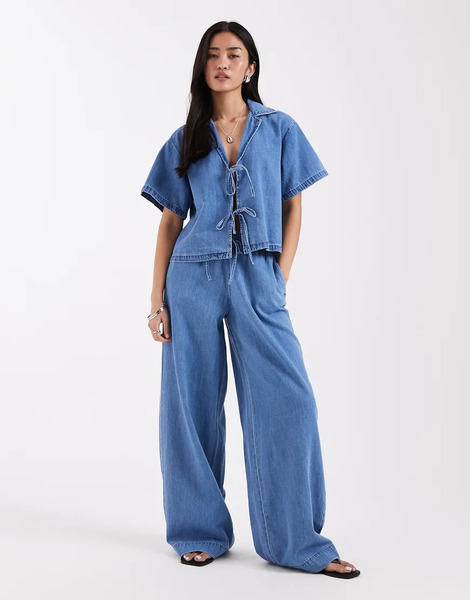  Jjxx Co Ord Linen Mix Drawstring Pull On Jeans In Light Blue 