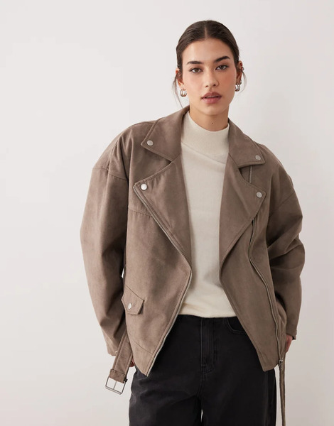  Jjxx Faux Suede Biker Jacket In Light Brown 
