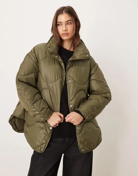  Jjxx Oversized Quilted Jacket With High Neck In Green 