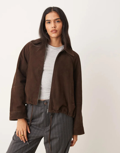  Jjxx Suede Leather Zip Jacket In Brown 