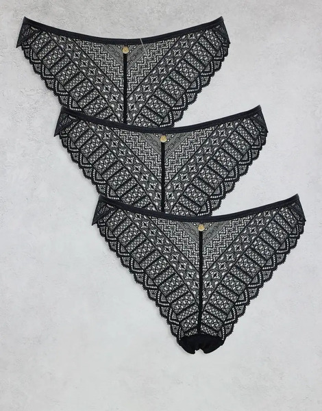  Kbx Lace 3 Pack High Leg Brief In Black 