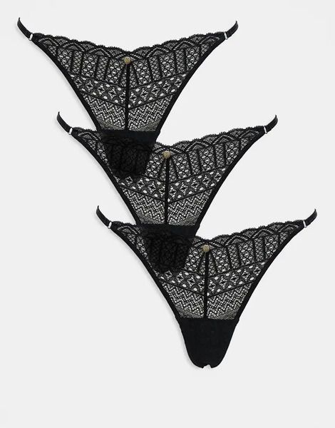  Kbx Lace 3 Pack Thong In Black 