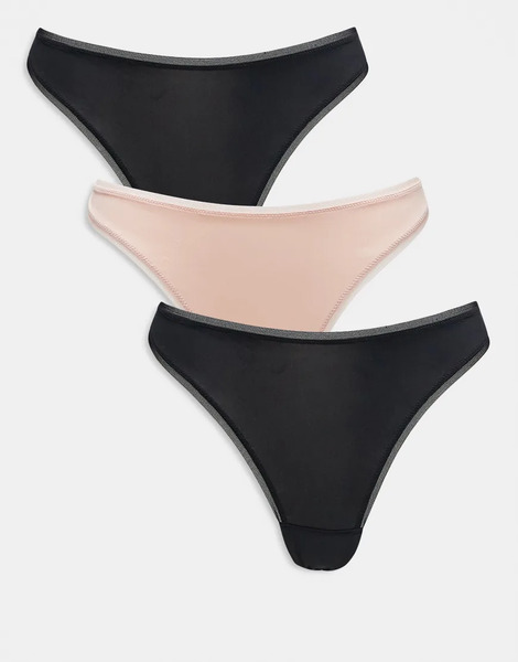  Kbx Micro 3 Pack Thong In Black And Nude Multi 