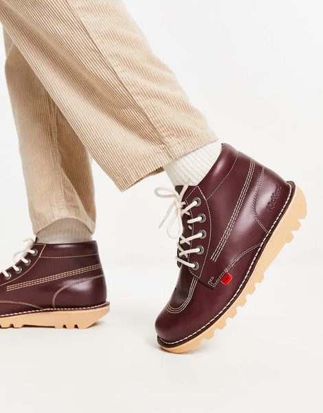  Kickers Kick Hi Boots In Dark Red 