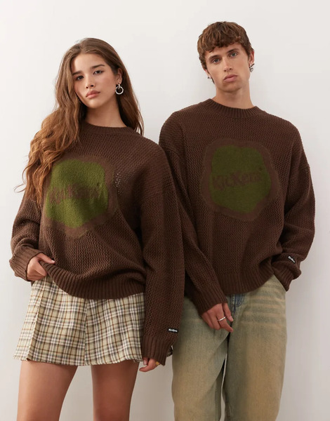  Kickers Oversized Knit Jumper In Dark Brown 