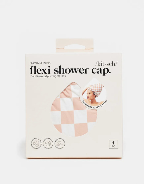  Kitsch Satin Lined Flexi Shower Cap   Terracotta Checker No Colour 