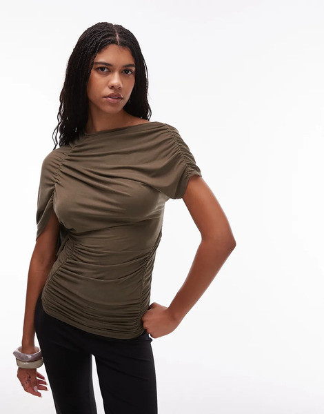  Laagam Aeris Draped Top In Khaki Green 