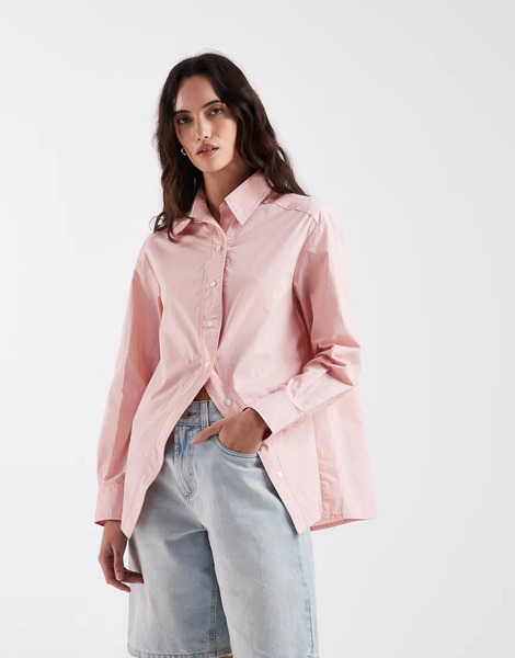 Laagam No Boyfriend Asymmetric Front Split Shirt In Pink 