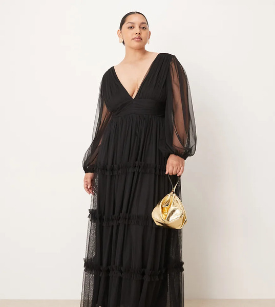  Lace & Beads Plus Boho Ruffle Maxi Dress In Black 
