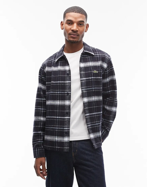  Lacoste Check Shirt In Navy & White 