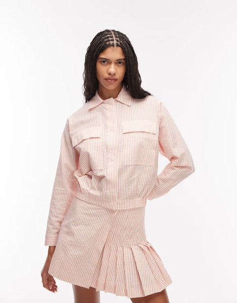  Lacoste Co Ord Stripe Jacket In Orange & White 